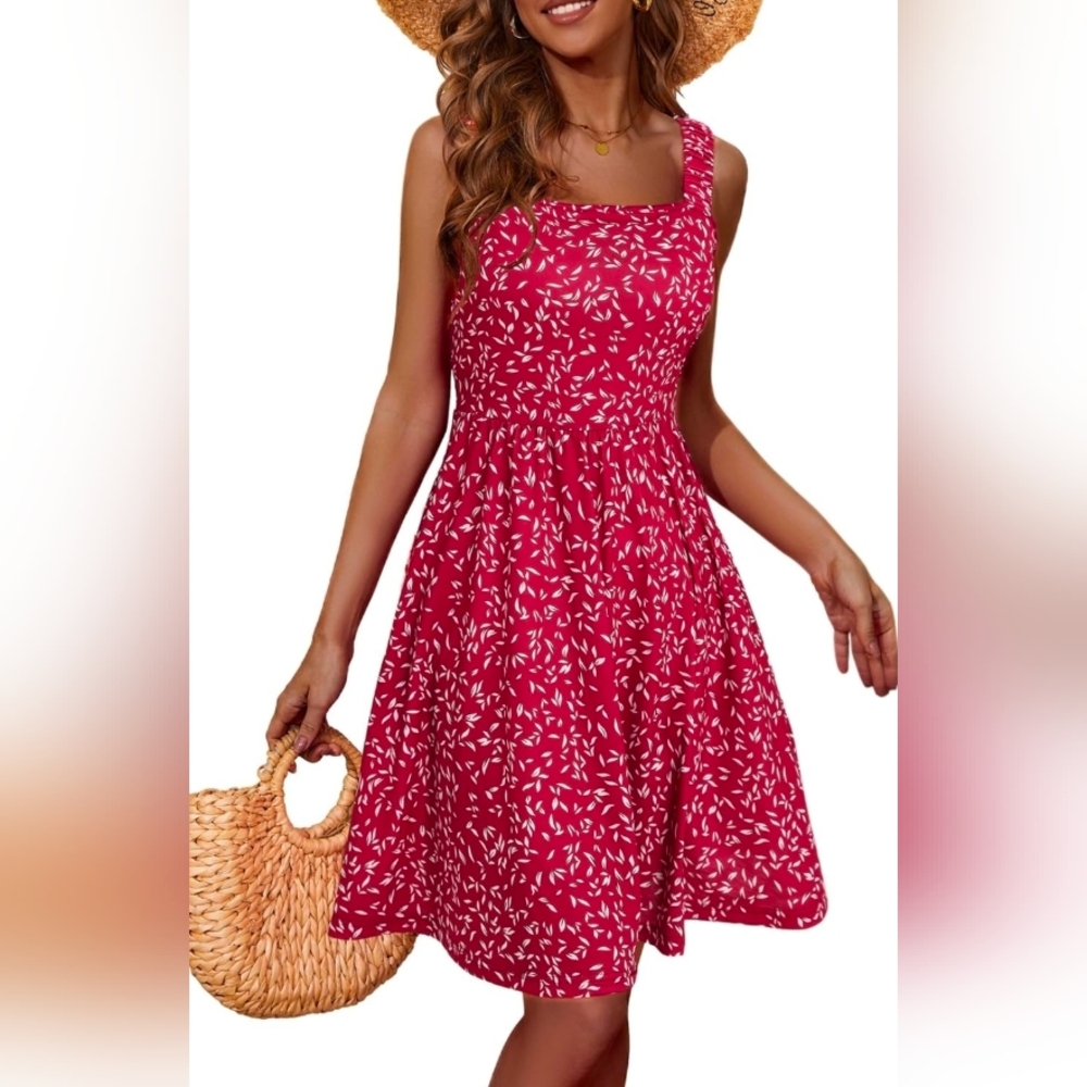 Chic Red Patterned Midi Dress